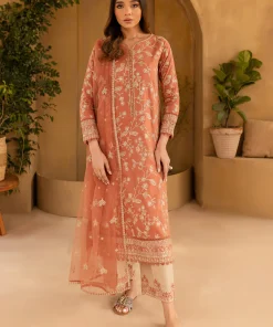Peach Glam 3Pc(Stitched) - Embroidered Khaddar Dress (Ready Dress)
